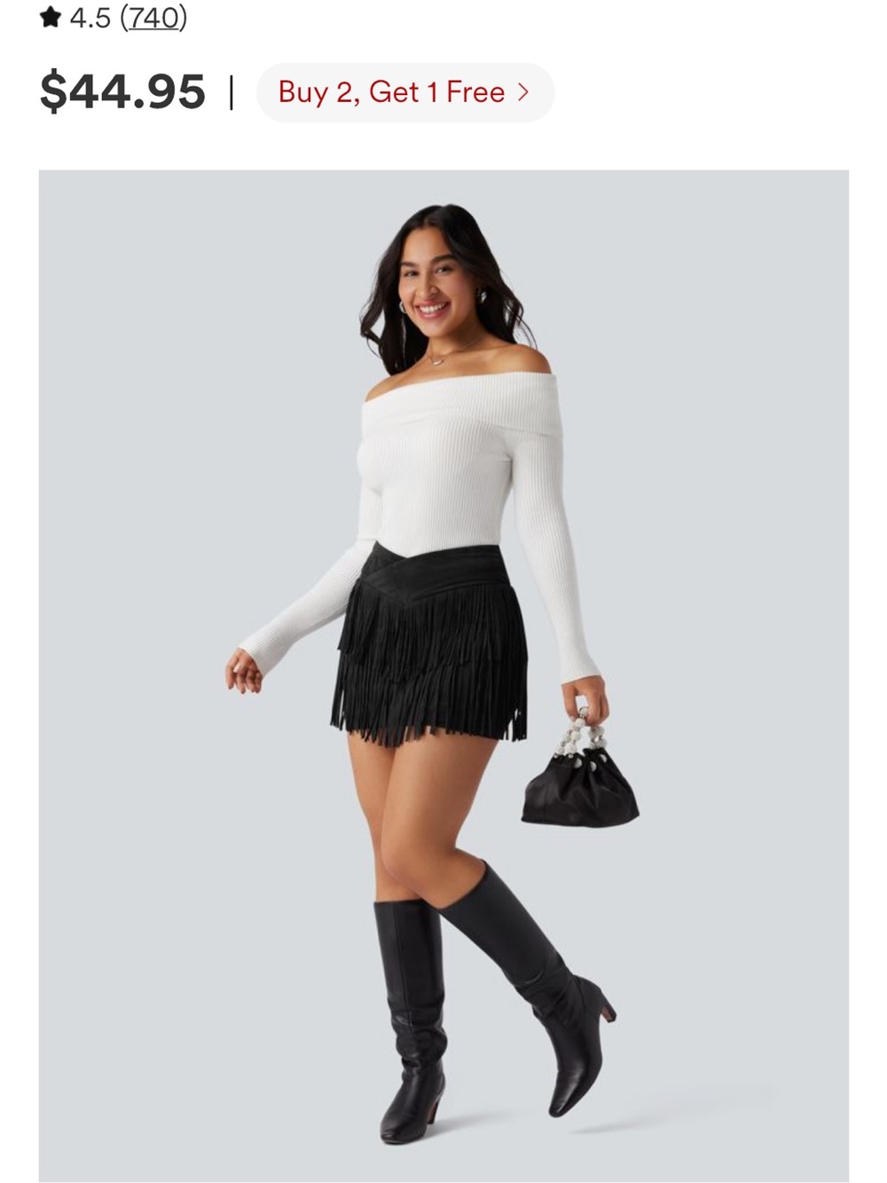 HALARA Black Fringe Mini Skirt with Chevron Waist